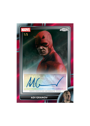 Marvel superhero trading card with signature and certification details on a red and black background