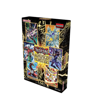 Yu-Gi-Oh! card game box featuring magnificent monsters on a white background