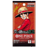 One Piece card game packaging with character design on a red background