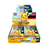 Pokémon 30th Celebration packaging with Pikachu on a white background