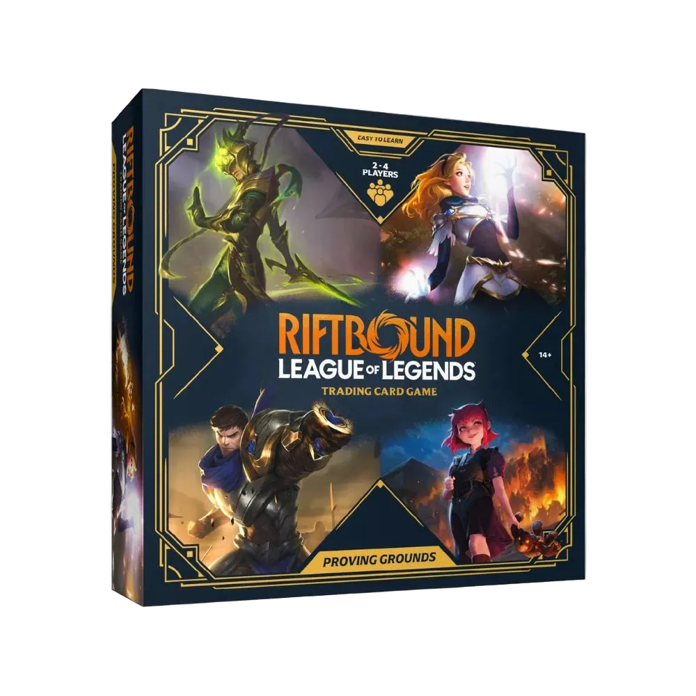Trading card game box for 'Riftbound League of Legends' with character illustrations on a white background.