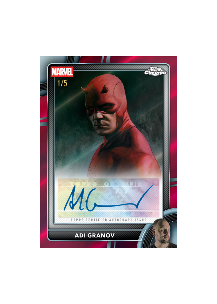 Marvel superhero trading card with signature and certification details on a red and black background