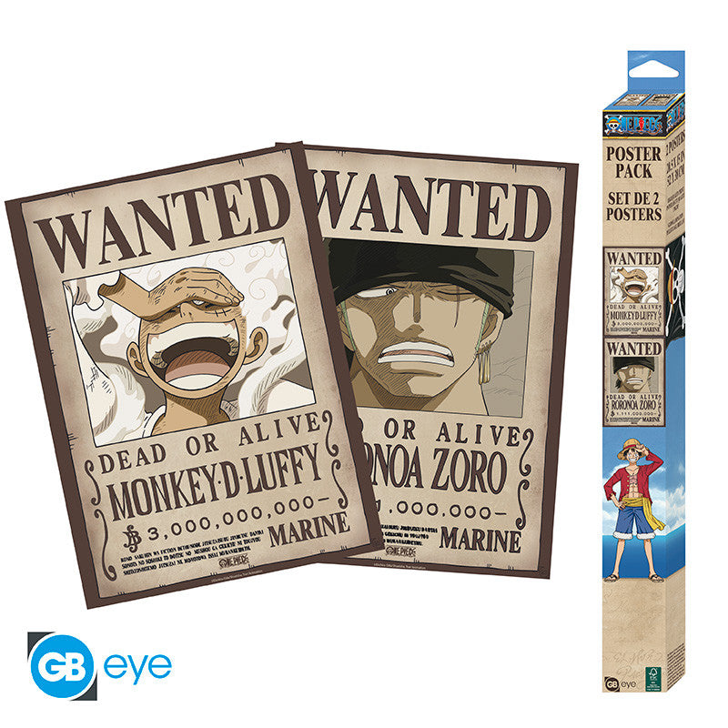 One Piece Luffy és Zoro Wanted poszterszett – 2 db, 52 × 38 cm