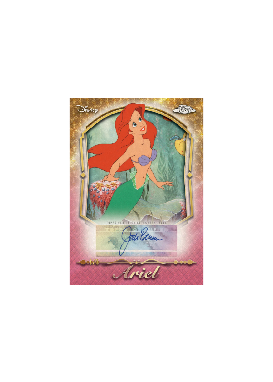 Disney Ariel trading card with signature on a pink background
